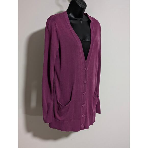 Ann Taylor LOFT Purple Button Down Long Sleeve Cardigan Sweater Medium - Picture 3 of 6